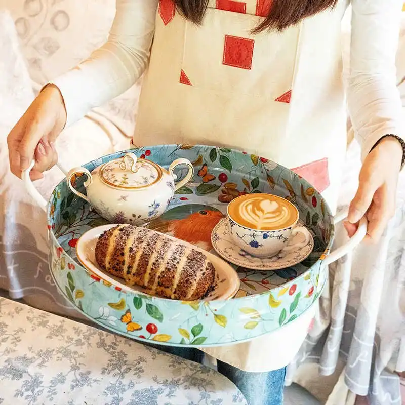 

Farmhouse Wild Flowes Large Handled Tray Galvanized Metal Serving Tray Serving Decorative Tray for Garden, Kitchen Party