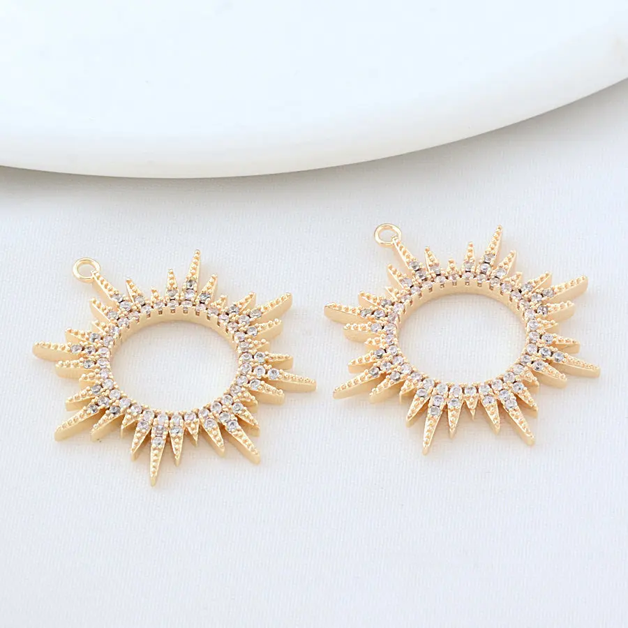 25*27MM 14K Gold Color Brass Sun Charms Pendants Necklace Earrings Jewelry Making Supplies Accessories