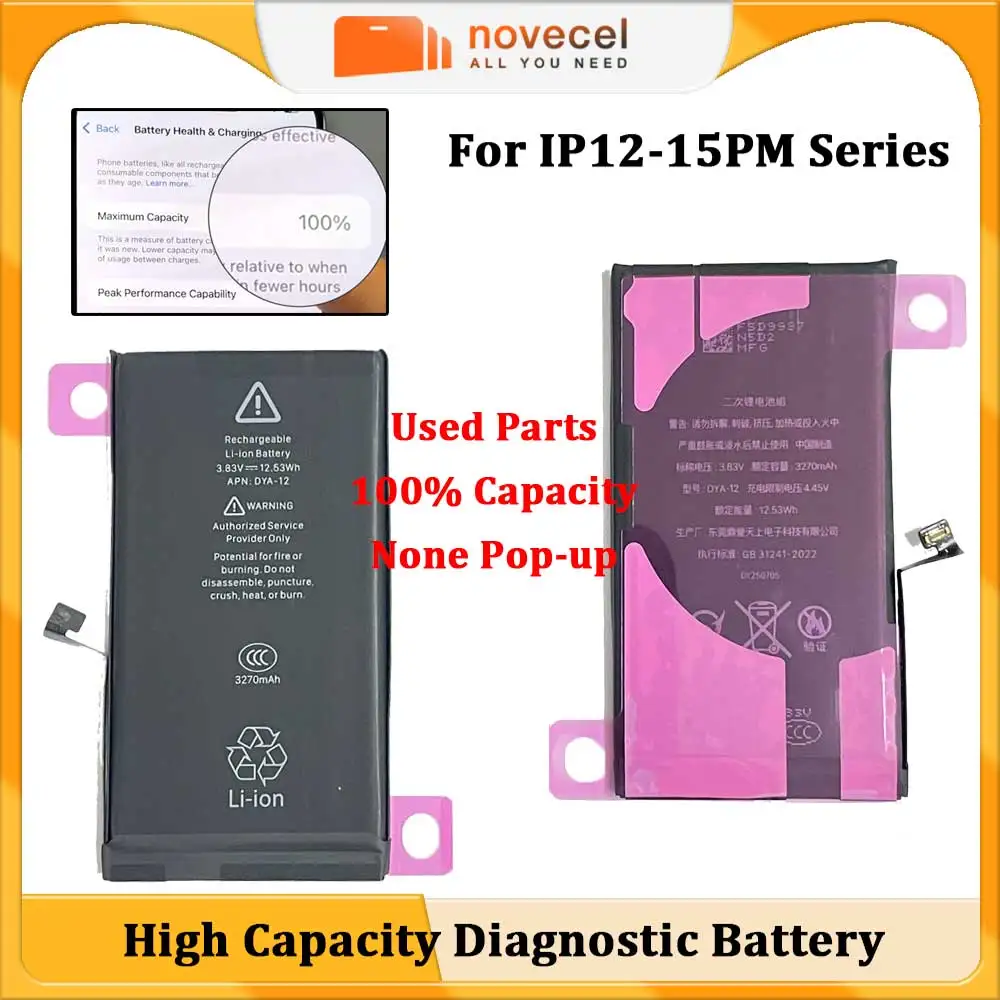 

2 шт. Диагностические аккумуляторы повышенной емкости без сообщений о проблемах для iPhone 15, 12 Mini, 13 Pro Max, 14 Plus, 100% функциональные, замена батареи