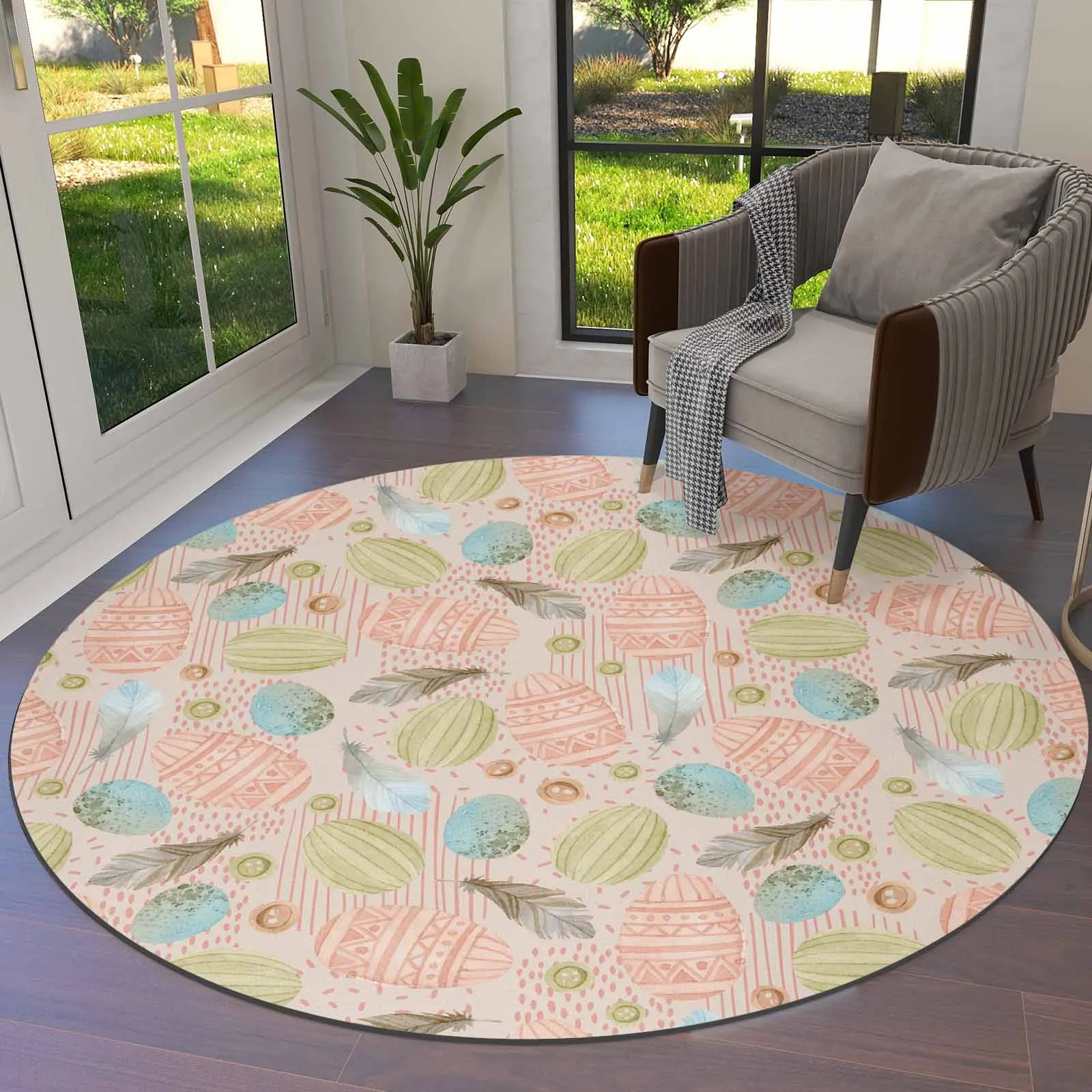 

Easter Eggs And Feathers Round Area Rug Carpets For Living Room Large Mat Home Bedroom Kid Room Decoration