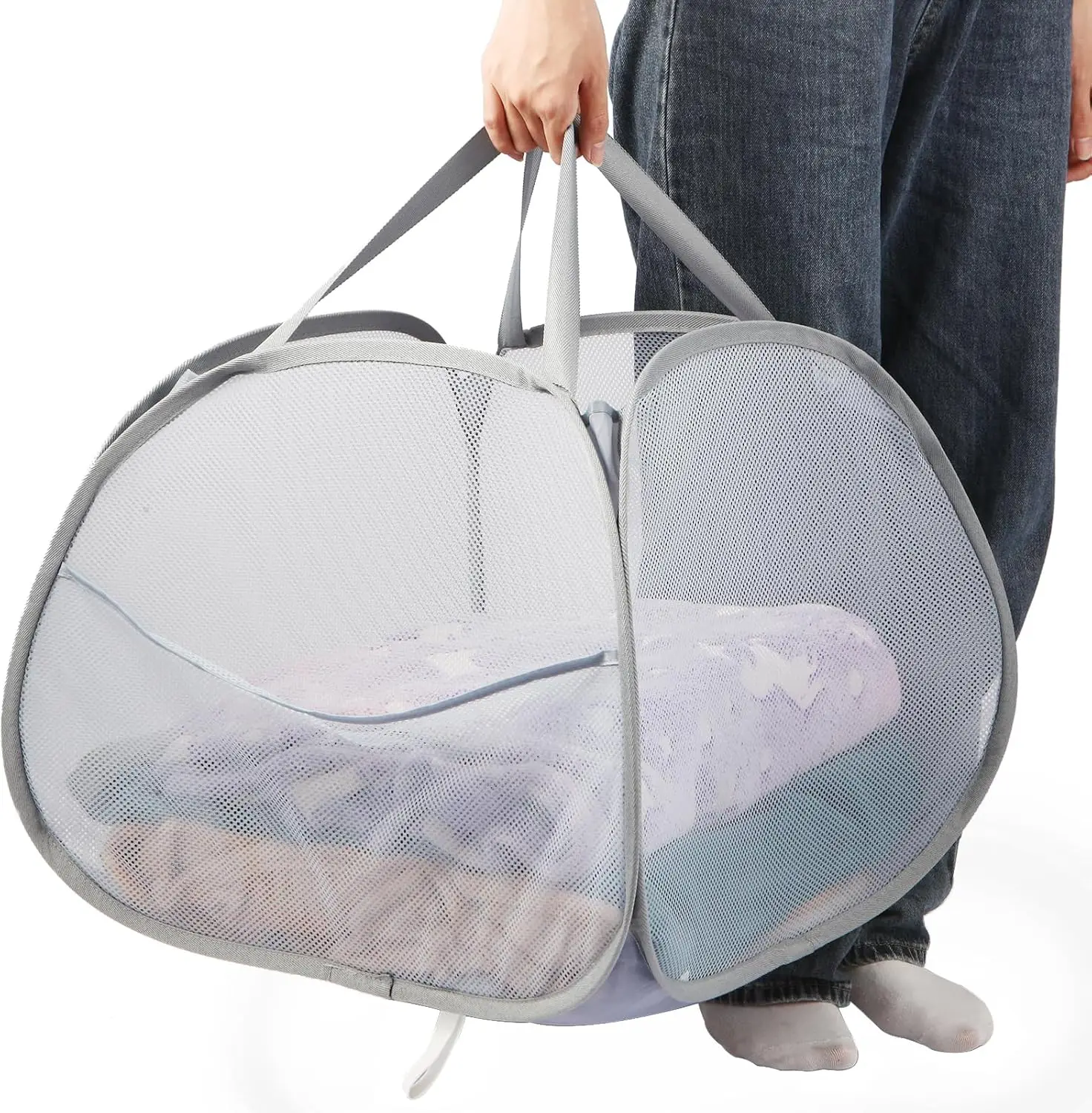 

Laundry Baskets, 90L Large Foldable Laundry Basket, Durable Mesh Pop Up Hampers for Laundry, Dirty Clothes Laundry Hamper for Be