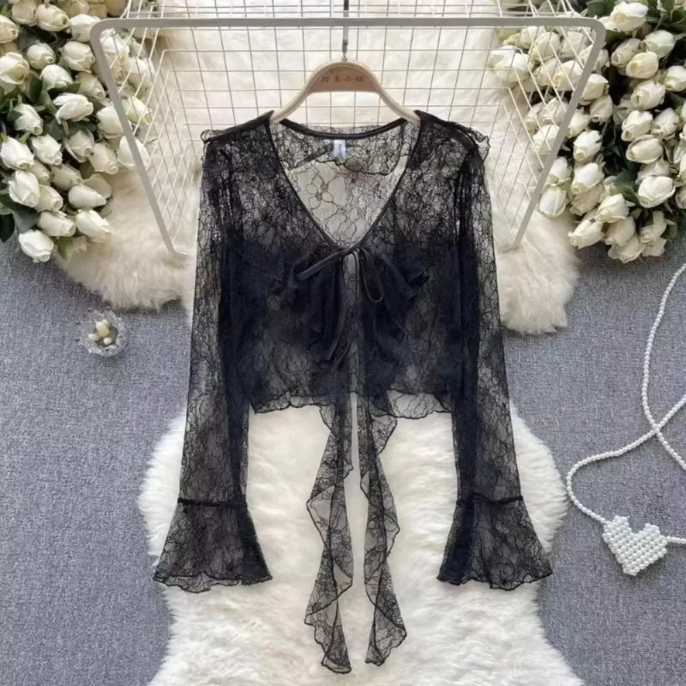 

Blouses for Women Chemise Femme Women's Ruffled Flared Shirts Blusas Femininas Elegantes Tops Vintage Spring Shirt Thin Coat