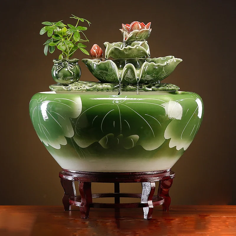 Resin Tabletop Fountain Fish Ornament Feng Shui Lotus Rhythm for Office Living Room Outdoor Landscape Craft