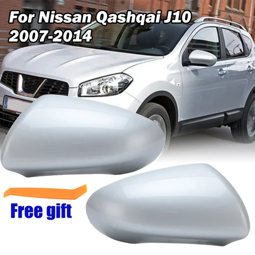 Imagen 1 del producto Tapa de la cubierta de la carcasa del espejo lateral para Nissan Quashqai J10 2007-2014 versión europea plateada con tapas de espejo de puerta con hebilla accesorios de coche