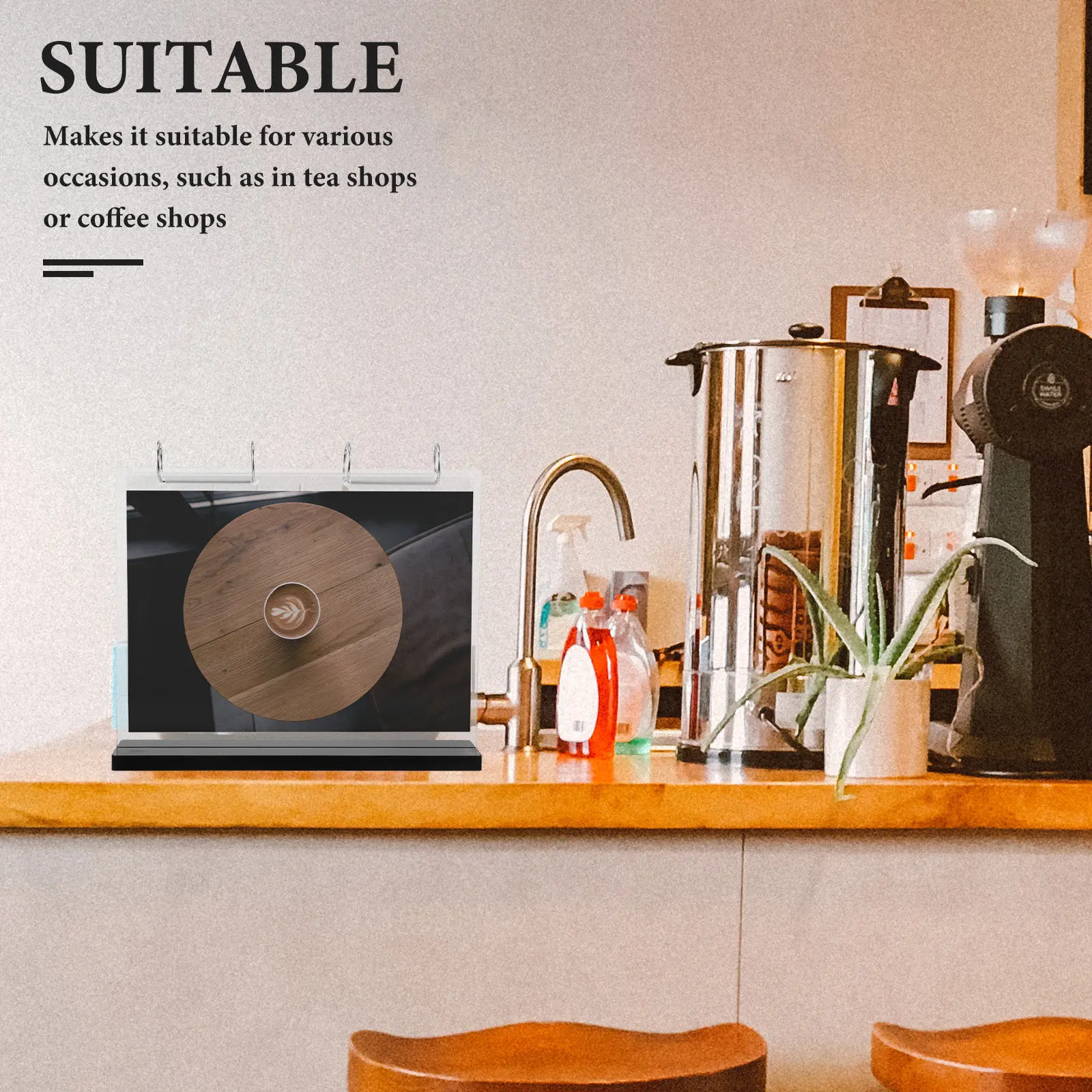 

A4 Menu Holder Stand 6 Slot Flipping Card Sleeve Clear Acrylic Wood Alloy Construction Table Sign Holder for Cafe Restaurant