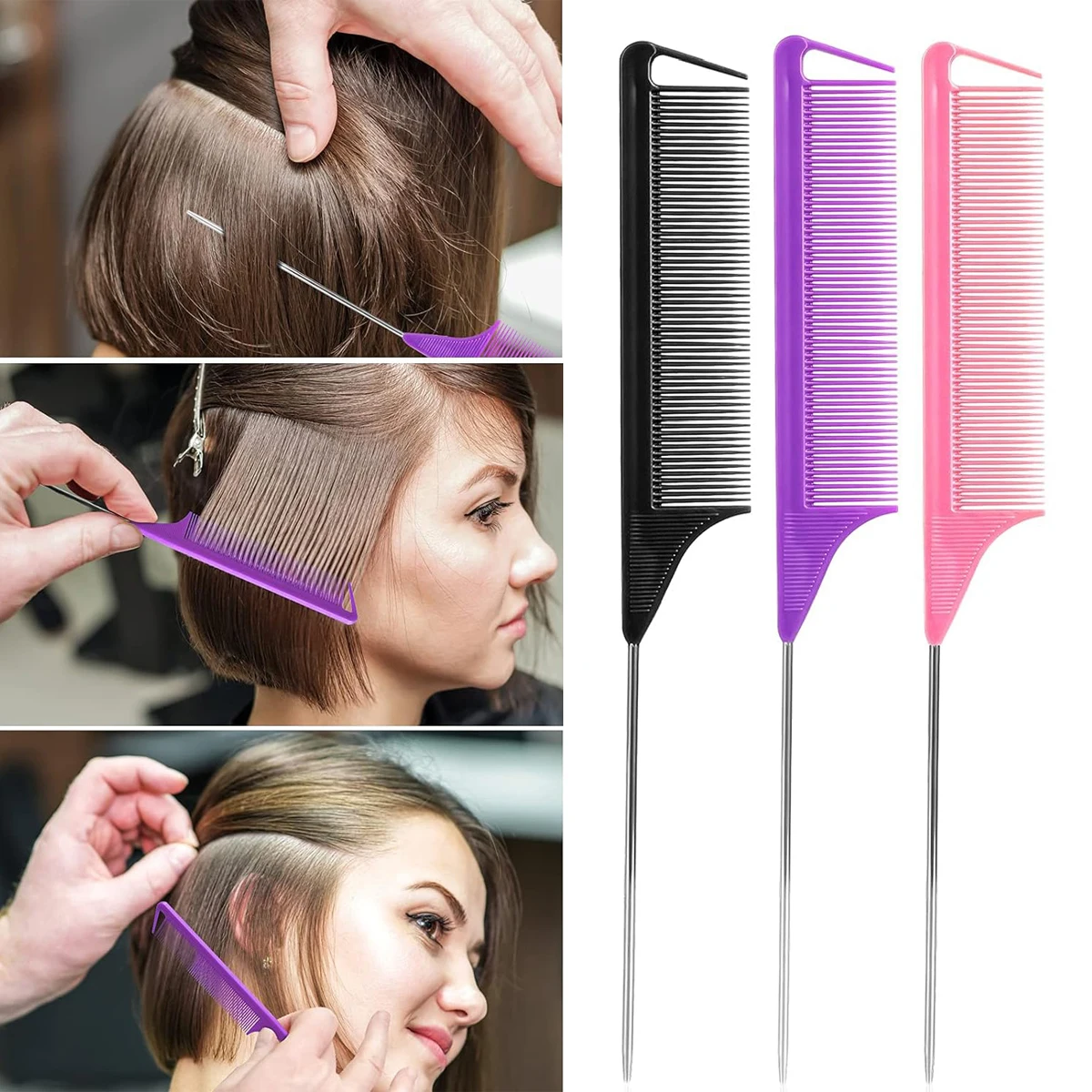 1PCS Pro Pointed Tail Salon Hairdressing Hair Styling Anti-static Comb Hair Brush Steel Needle Pin Rat Tail Comb Accessories