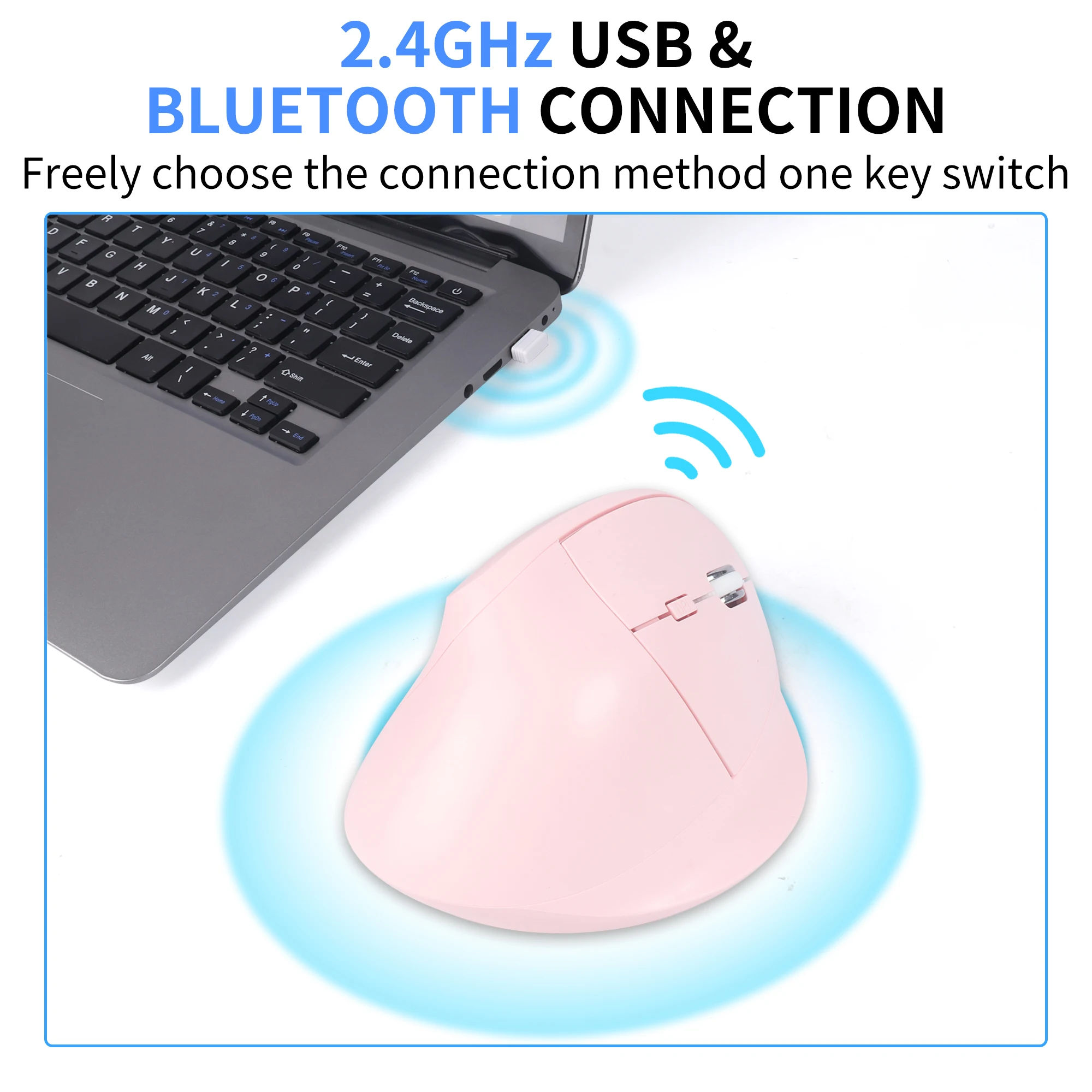 ماوس عمودي لاسلكي 2.4G بلوتوث ثنائي الوضع قابل لإعادة الشحن بيئة العمل منخفضة الضوضاء زر مكتب استخدام Mause مع أزرار جانبية #2