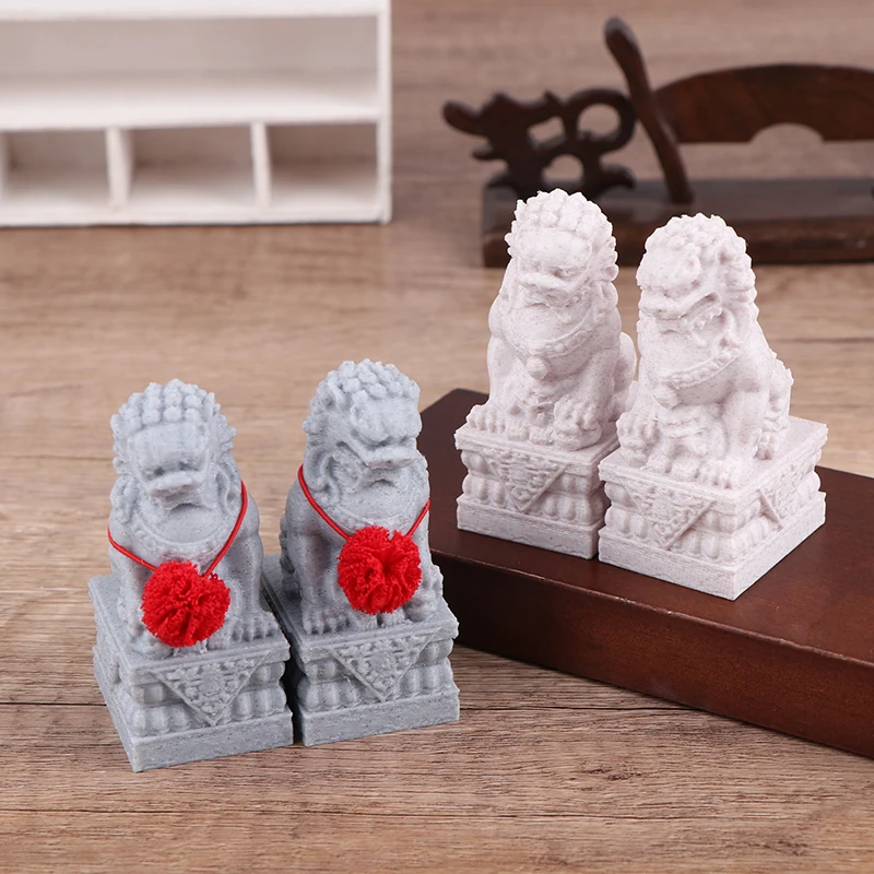 1Pair Simulated Stone Lion Statue Dollhouse Lion Courtyard Ornament Micro Scene Ornaments Micro Scene Construction Props