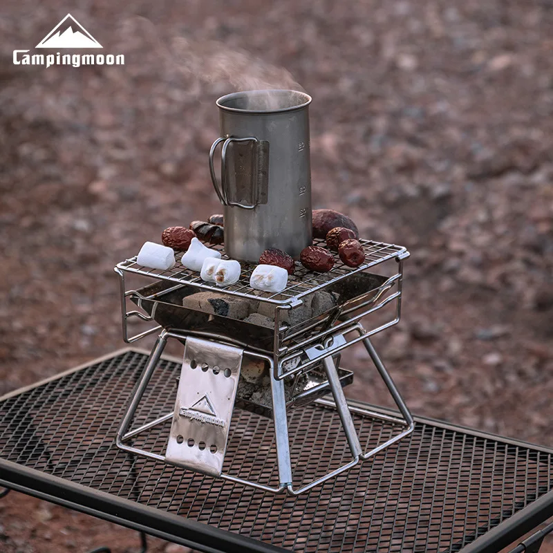 CAMPINGMOON Outdoor Barbecue Grill for Couples to Barbecue 1-2 People, Family Wooden Charcoal Small Camping Gril, X-MINI