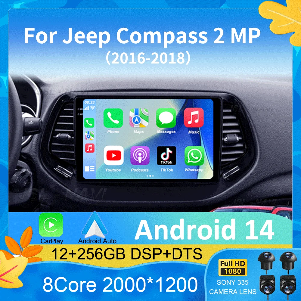 

For Jeep Compass 2017 - 2019 360 Camera Head Unit Android 15 Video Player Car Radio Autoradio Multimedia GPS Navigation Monitor