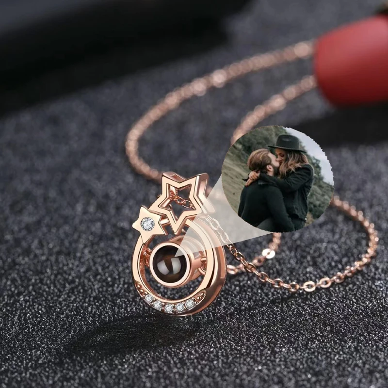 

Customized Nano Projection Photo Necklace Fashion Star Moon Necklace Women's Jewelry Gift Commemorative Photo Projection