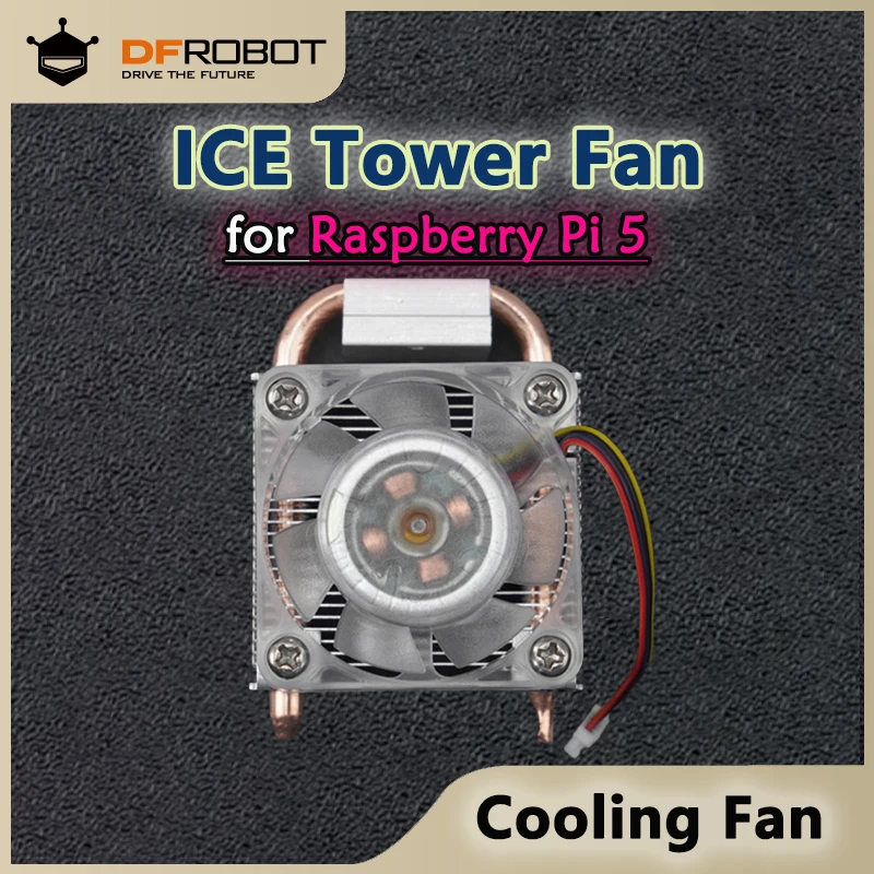 ICE Tower Fan for Raspberry Pi 5 RPi5 Cooler, With Colorful RGB LED, U-Shaped Copper Tube, Cooling Fan