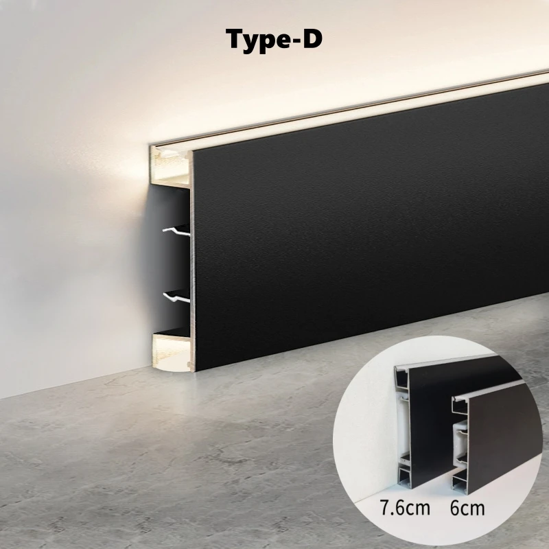 1M H50/80mm LED Skirting Line Strip Light Black White Aluminium Profile Metal Baseboard Corner Channel Home Wall Decor Bar Lamp