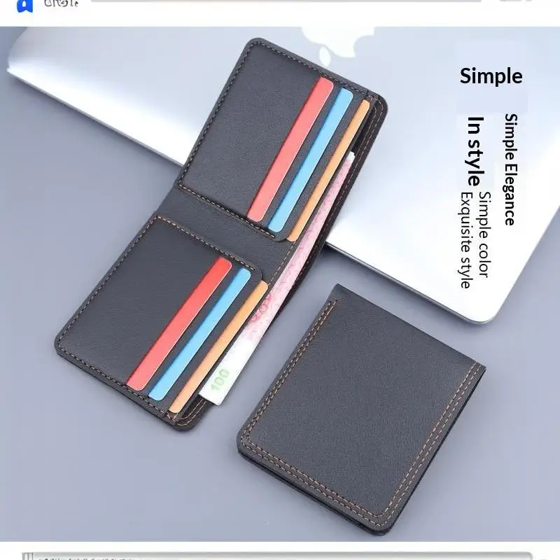 Minimalistische Herren-Geldbörse aus PU-Leder, Schwarz-Kaffee, große Kapazität, mehrere Fächer, zweifach faltbar, Ausweiskartenhalter, für Männer und Frauen – Detail 14