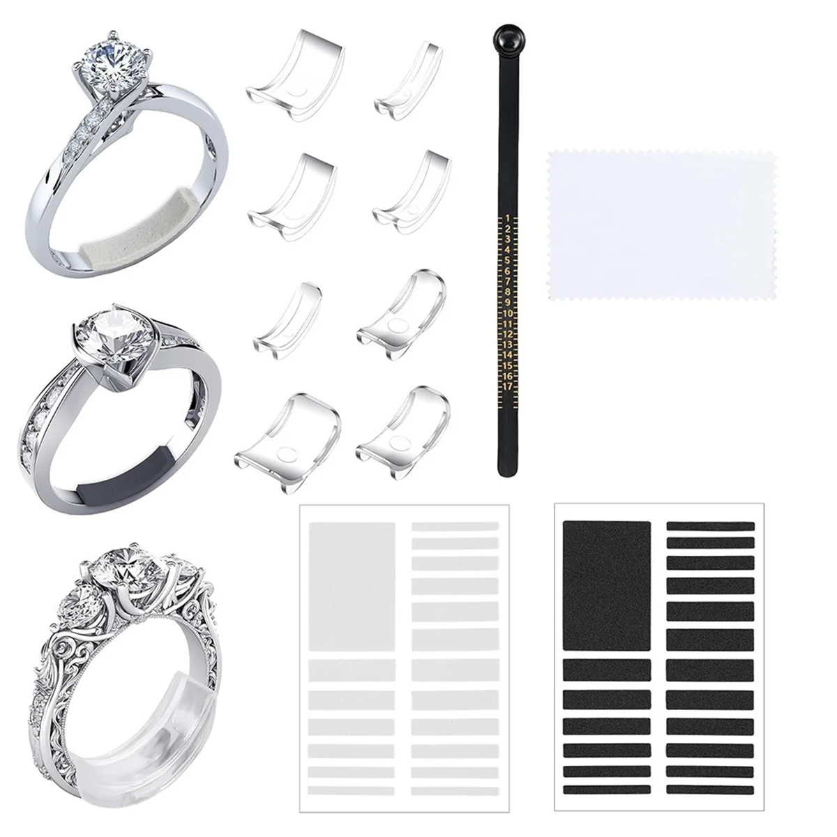 

CXZD-8 Pcs Ring-Size Adjuster for Loose Rings Transparent Invisible Ring Adapter Kit with Silverware Polishing Cloth