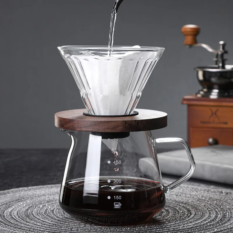 

400 мл/600 мл РУЧНАЯ стойка для капельного фильтра для кофе, шкала для баристика с деревянным фильтром для кофе, аксессуары, V-образная воронка