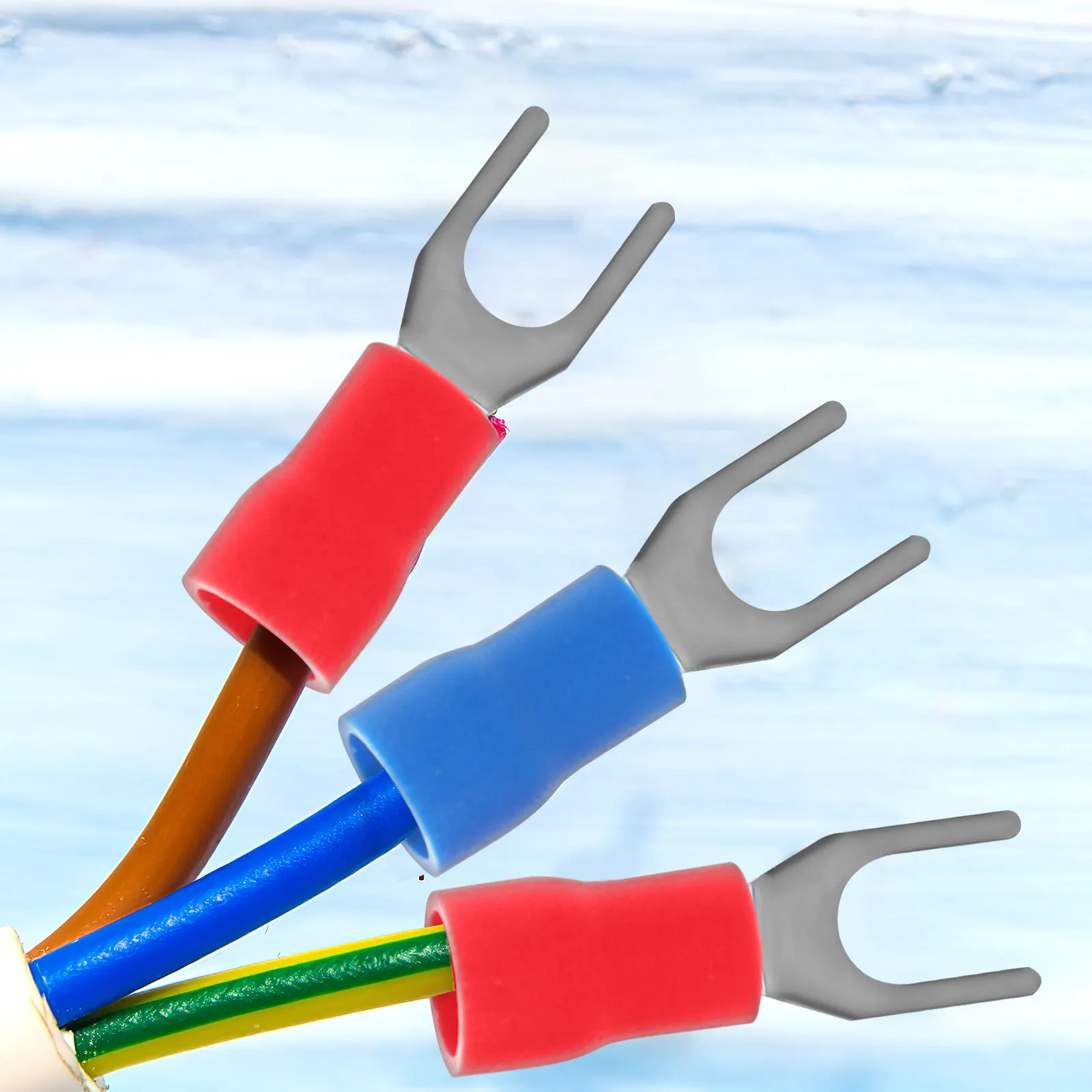 1Set Insulated Electrical Connector Kit with Tinned Copper Ring Fork Spade Terminals Heat Shrink Tubing for Automotive Marine