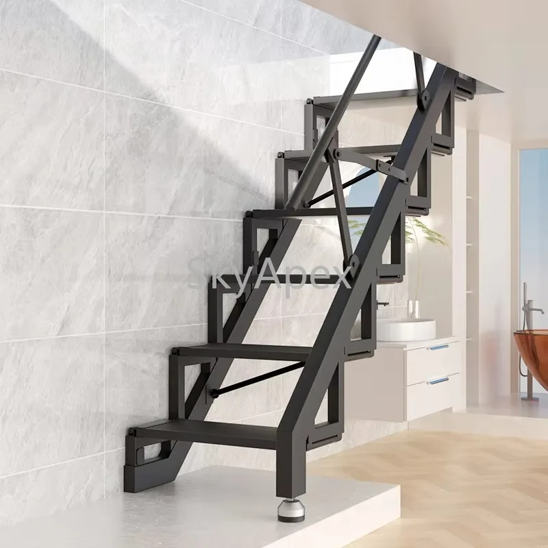 Modern Indoor Aluminum Folding Telescoping Step Ladder Portable Extendable Small Size  Heavy Duty Anti-Slip Multi-Purpose Sturdy view 3