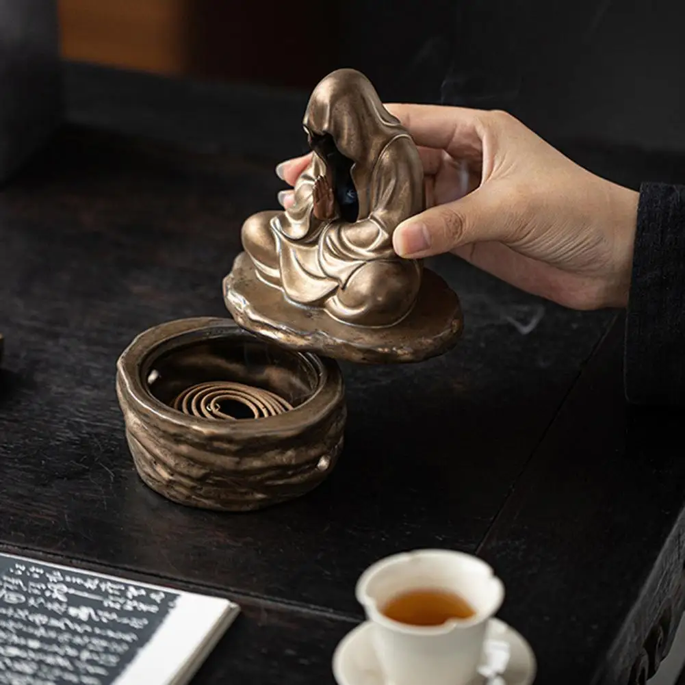 Desktop Incense Burner Artistic Incense Holder Ceramic Buddha Incense Burner for Home Yoga Room Decor Zen Meditation for Coil