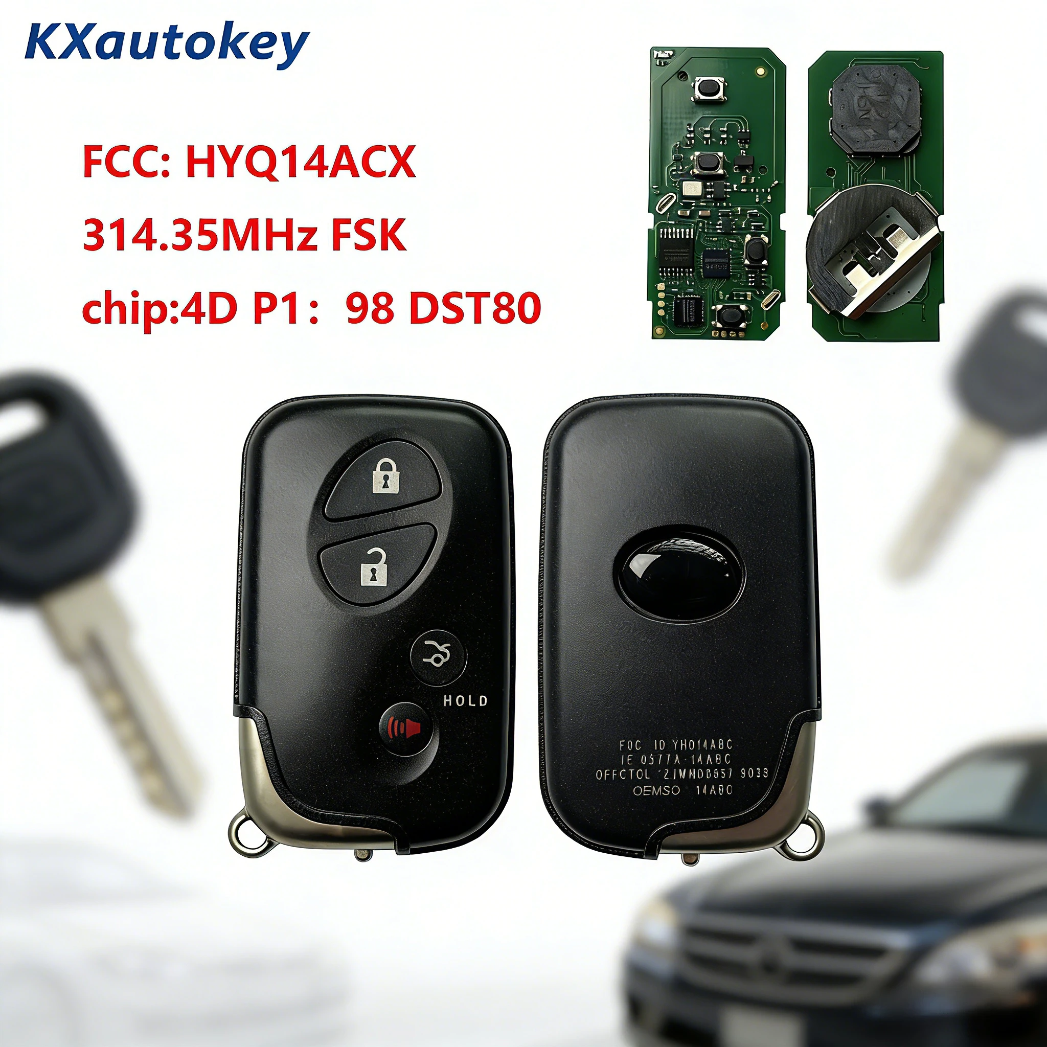 

Запасной ключ KXK052003 для LEXUS (FCCID-HYQ14ACX) — смарт-ключ с бесконтактным дистанционным управлением, полный комплект с чипом для Lexus.