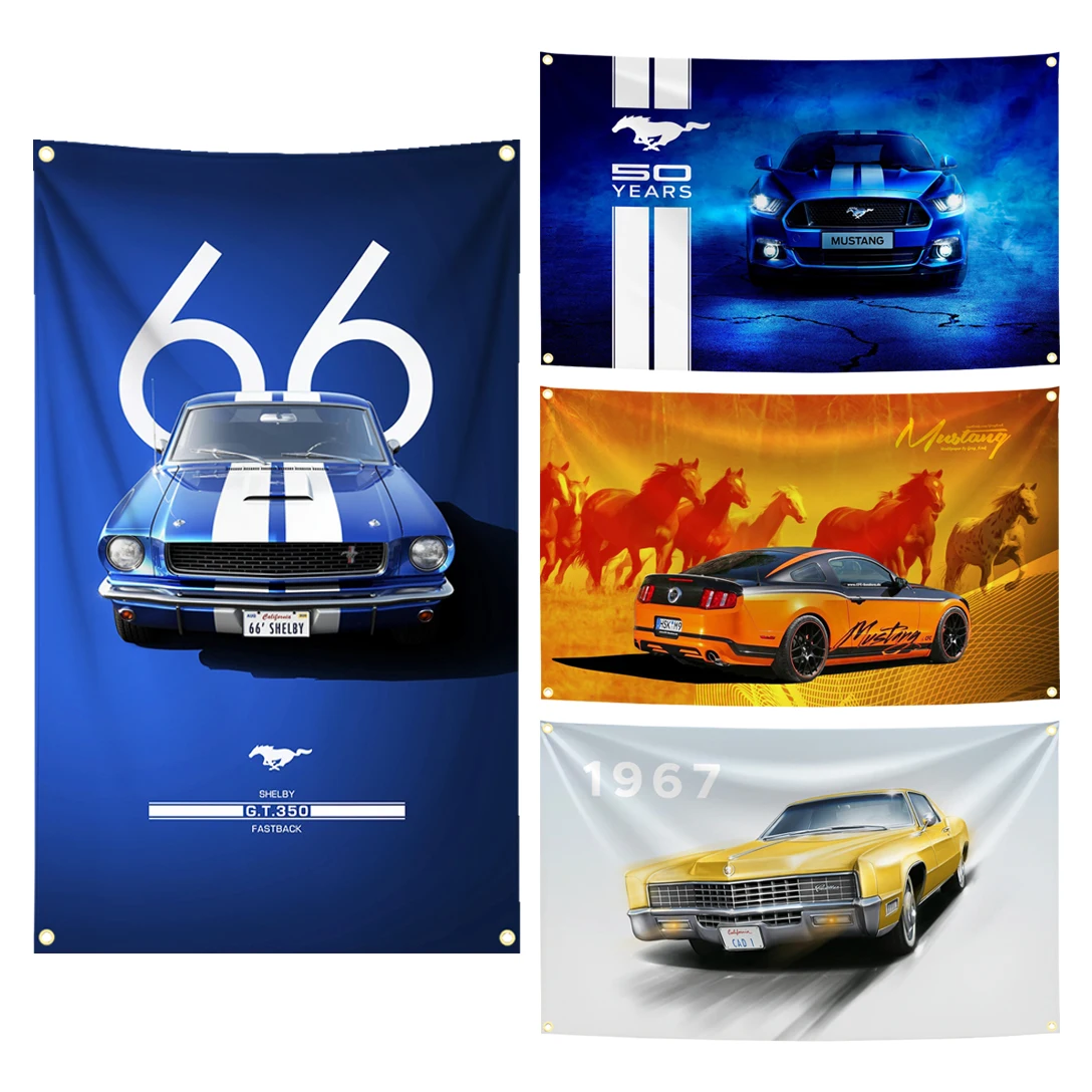 90x150cm Motor Gallery Artworks Racing Mustangs Car Flag Tapestry Polyester Digital Printing Banner for Garage Wall Decoration