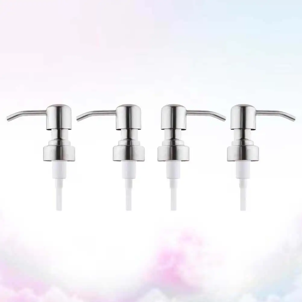 4Pcs Stainless Steel Soap Dispenser Lids Rust Resistant Replacement Press Pump Heads for Lotion Emulsion Soap Bottles Bathroom