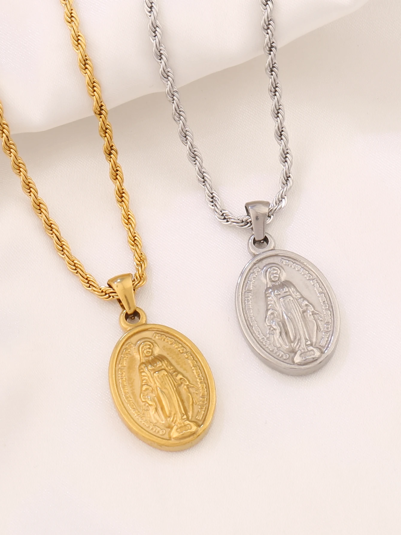 316L Stainless Steel Virgin Mary Madonna Goddess Charms Religious Pendant Necklace For Women Chain Necklaces Jewelry