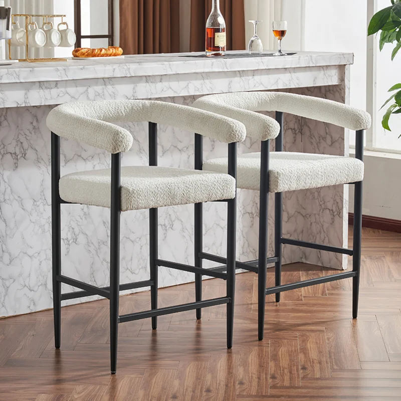 

Modern Stainless Steel Frame Boucle Fabric Bar Stools Set of 2 Counter Height Armrests for Commercial Dining Home Kitchen Island