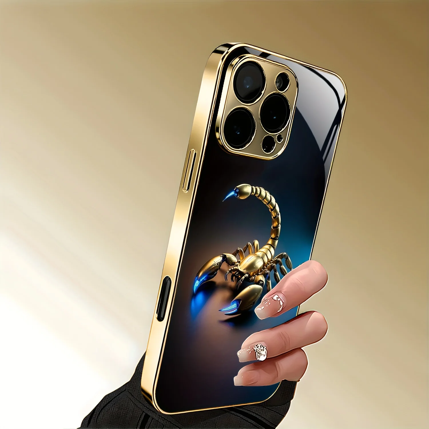 

The new gold scorpion-pattern electroplated glass phone case is suitable for iPhone 17, 16, 15, 14, 13, 12, 11, etc.