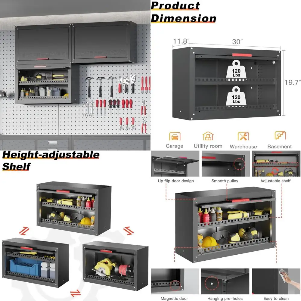 

Adjustable Shelf Metal Garage Storage Cabinet with Magnetic Latch and Uplip Door for Tools and Equipment