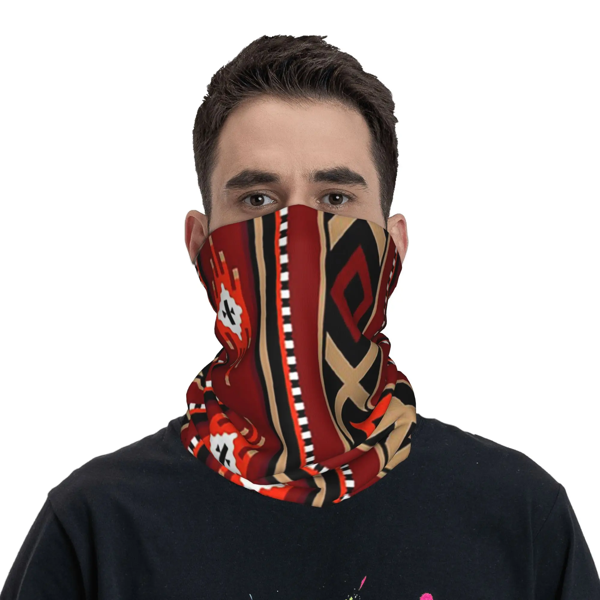 Arabian Sadu Weaving Pattern  Collection Bandana Neck Cover Printed Wrap Scarf Balaclava Hiking Fishing for Men Women Adult