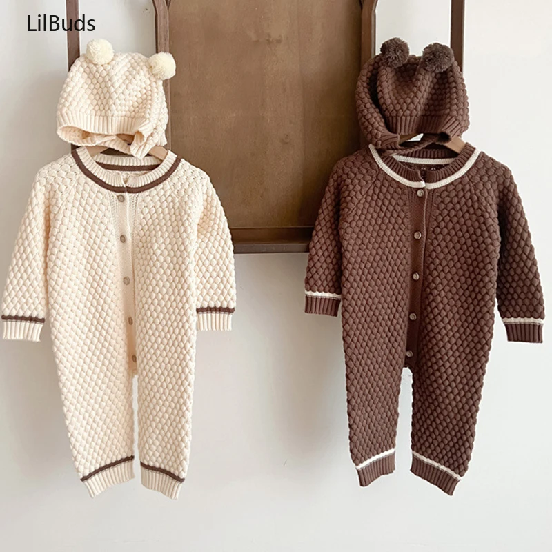 

2024 Boy Girl Cotton Jumpsuits Sweaters Autumn Knitted Toddler Infant Outfit Baby Rompers Clothes Winter Long Sleeve Newborn