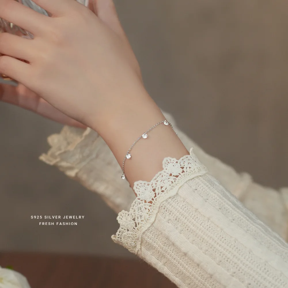 925 Sterling Silver Korean Shiny Zircon Bracelet for Women  Temperament Jewelry Accessories