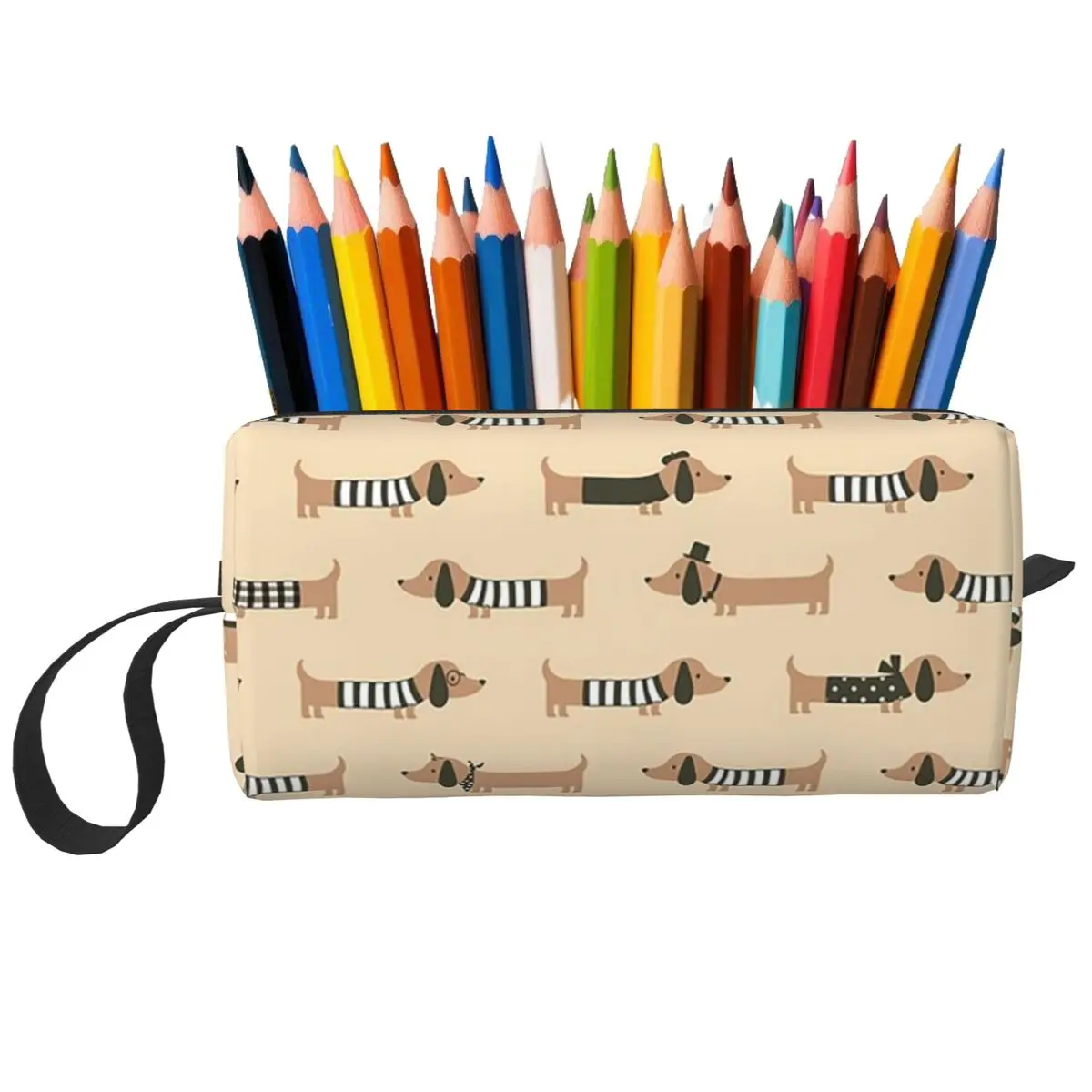 Vintage Sausage Dog Dachshund Pattern Pencil Case for Gifts Pen Box Pencil Bag Stationery Supplies Travel Women Organizer Pouch