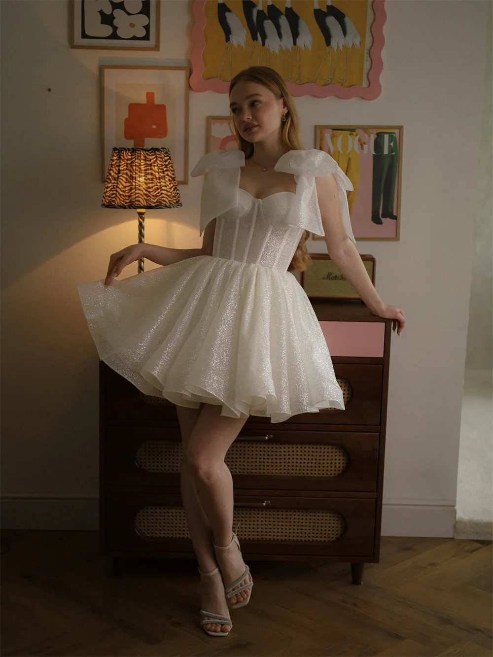 Cathy personalizado branco glitter vestido de baile vestidos de baile alças arco sem mangas vestidos de noiva espartilho mini noite formal 2025