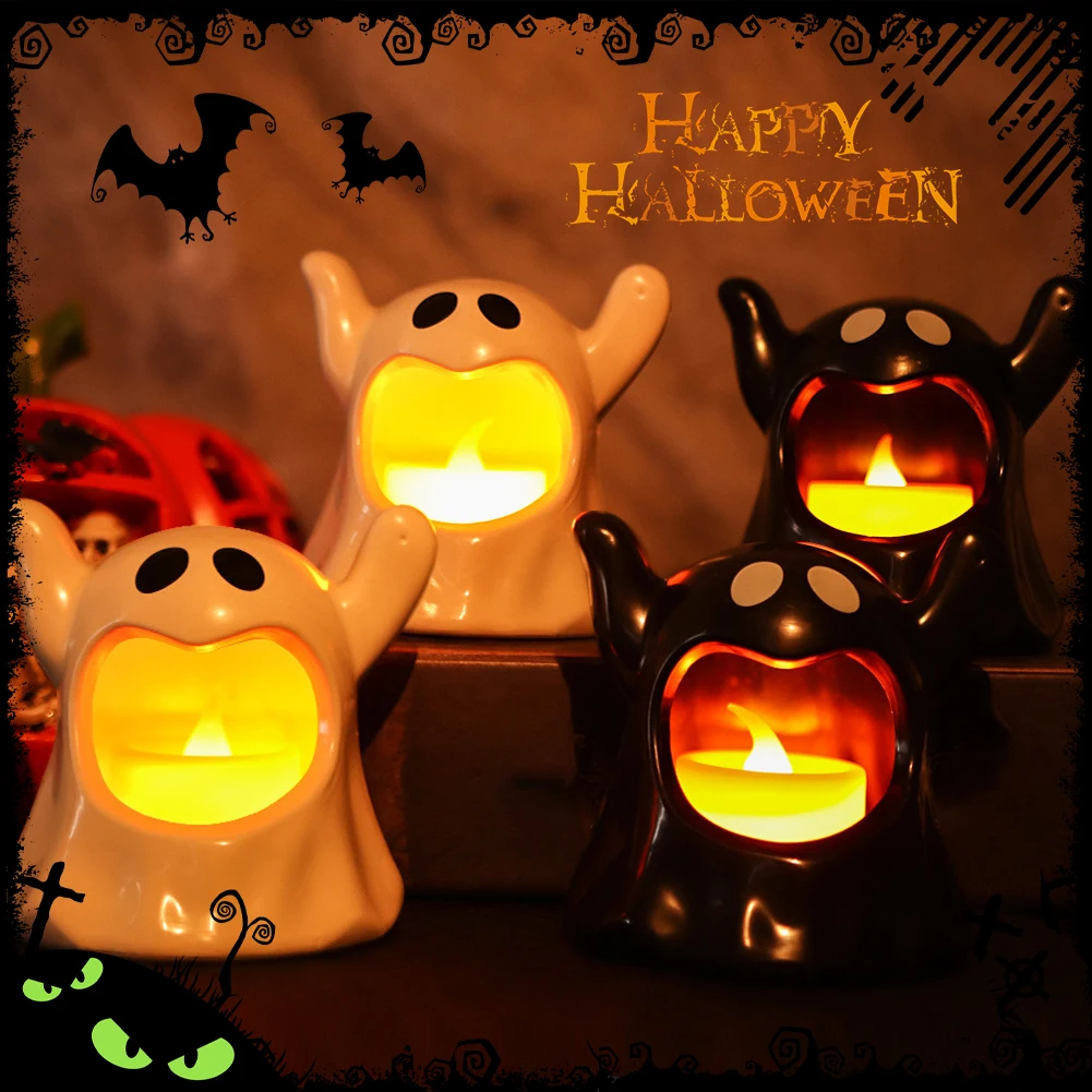 Halloween Decorative Lights Outdoor Camping Led Electronic Candle Lights Eerie Atmosphere Layout Black and White Ghost Lights