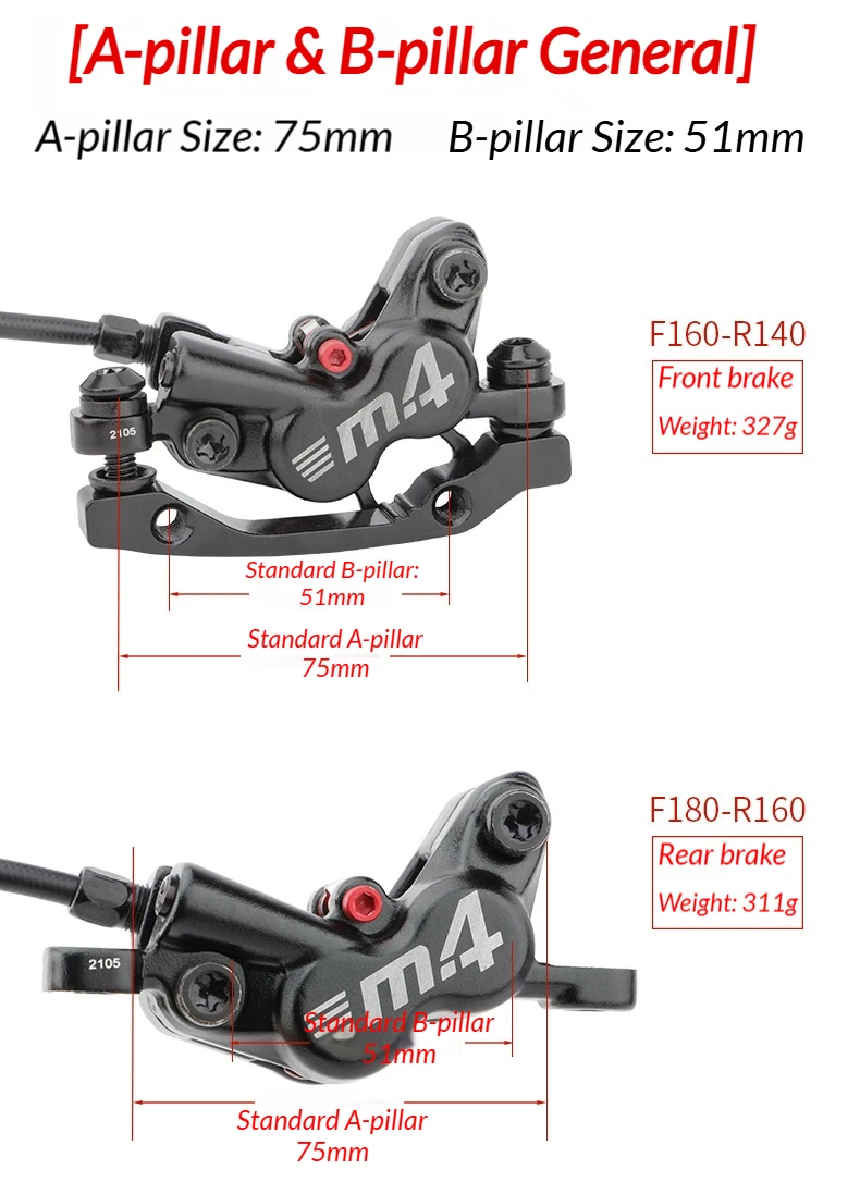 MEROCA M4 4-Kolben Hydraulisches Scheibenbremsen-Set Mountainbike Vorne 800/Hinten 1400mm 160mm Rotor MTB Fahrrad-Bremszange – Detail 17