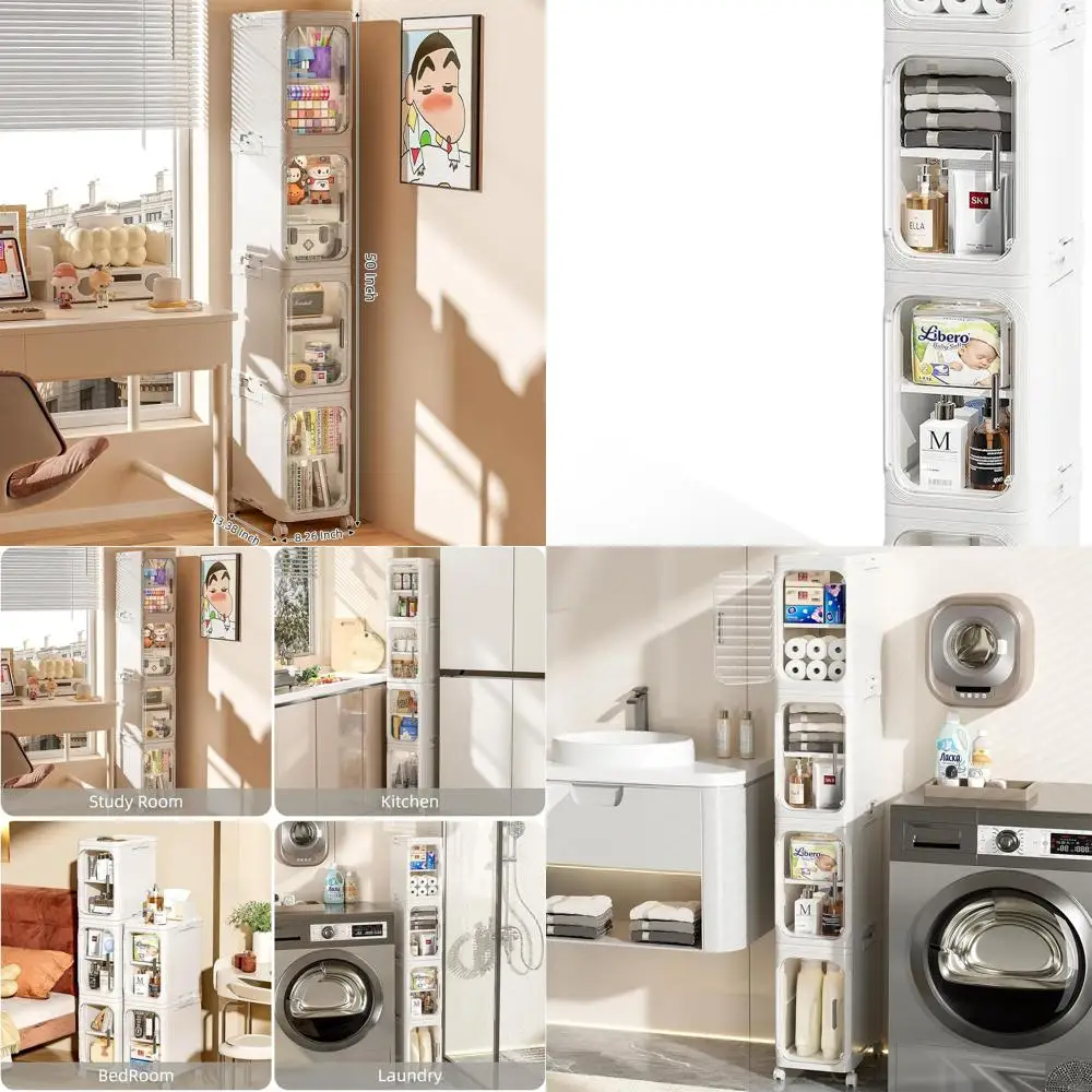 

Компактный шкаф для хранения в ванной комнате с 4-мя дверцами и съемными полками для компактных помещений