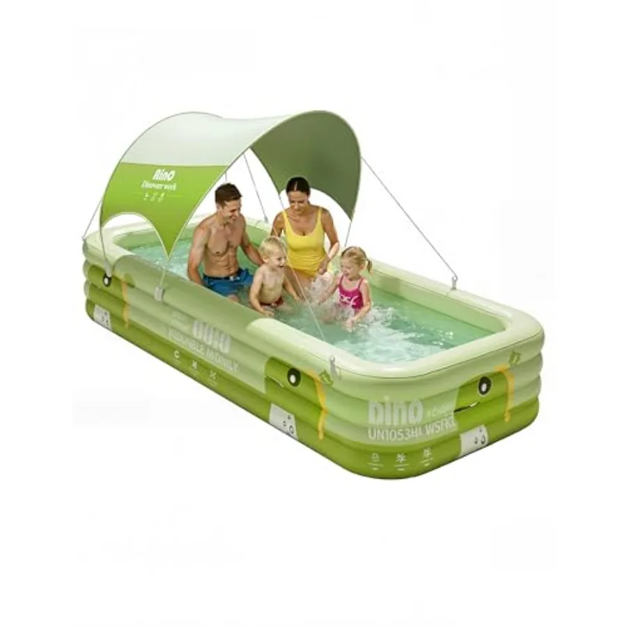 Backyard summer inflatable pool for kids and adults with removable canopy 4-layer heavy duty 0.32mm PVC green family durable an