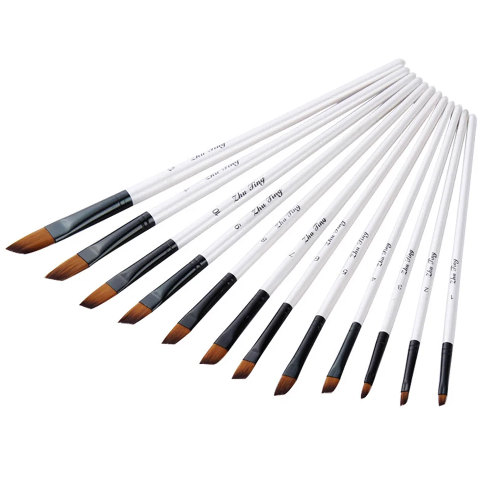 

12Pcs Oil Painting Brush Set White Wooden Nylon Material Smooth Handle Watercolor Gouache Drawing Tools