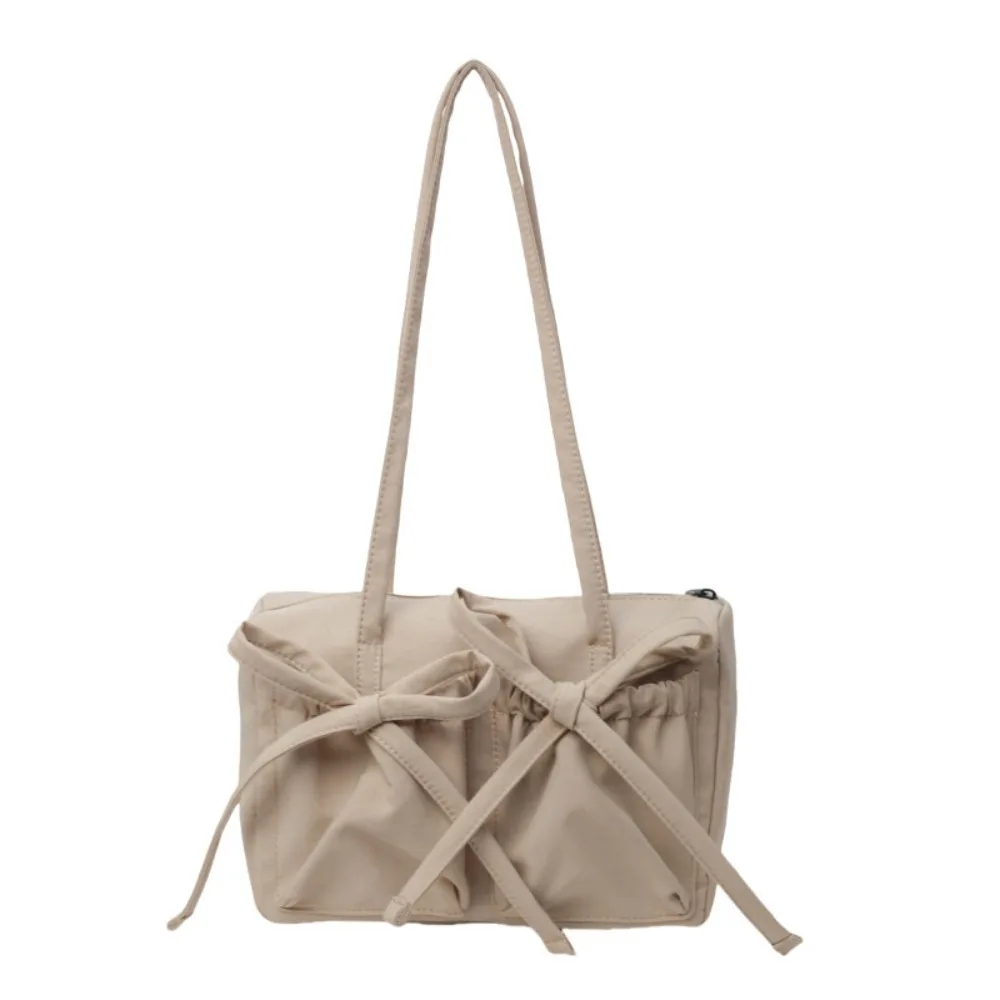 

Casual Bowknot Bow Nylon Tote Bag Korean Style Large Capacity Underarm Bag Canvas Handbag Pleated Shoulder Bag Girls