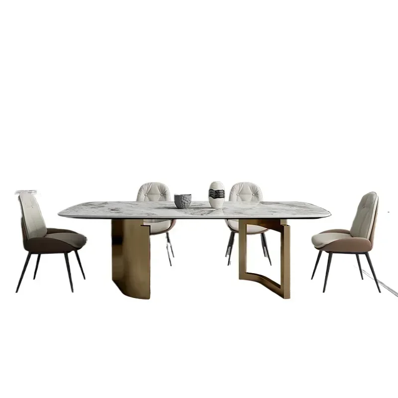 

Легкий роскошный обеденный стол, яркая каменная плита, современный простой прямоугольный стол, комбинация обеденного стола и стула в скандинавском стиле