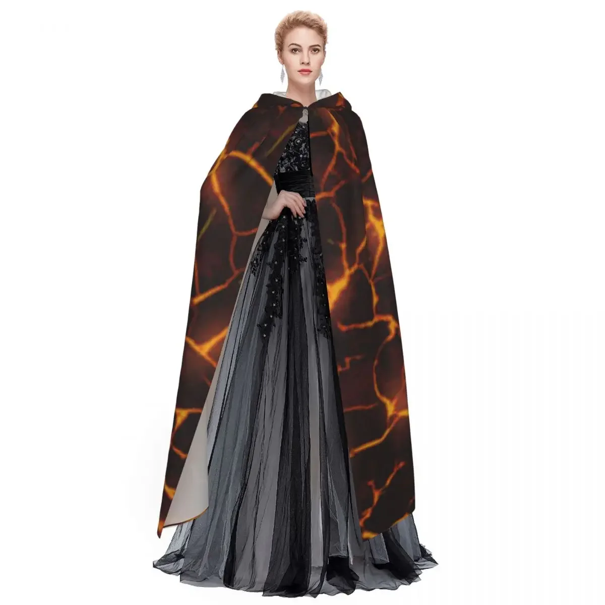 Adult Vampire Cape Hooded Robe Molten Lava Pattern Halloween Full Length Cosplay image 3