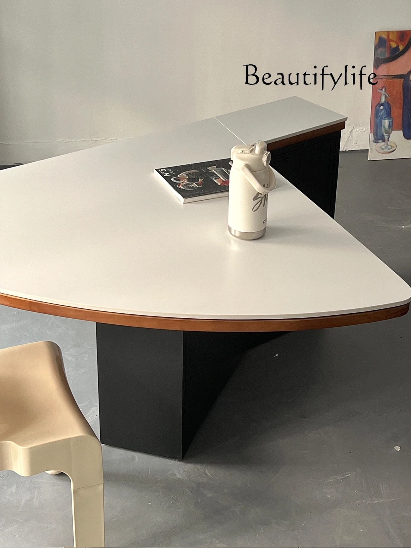 

Designer Table Display Office Study Special-Shaped Stone Plate Solid Wood Dining Table Small Apartment Multi-Functional