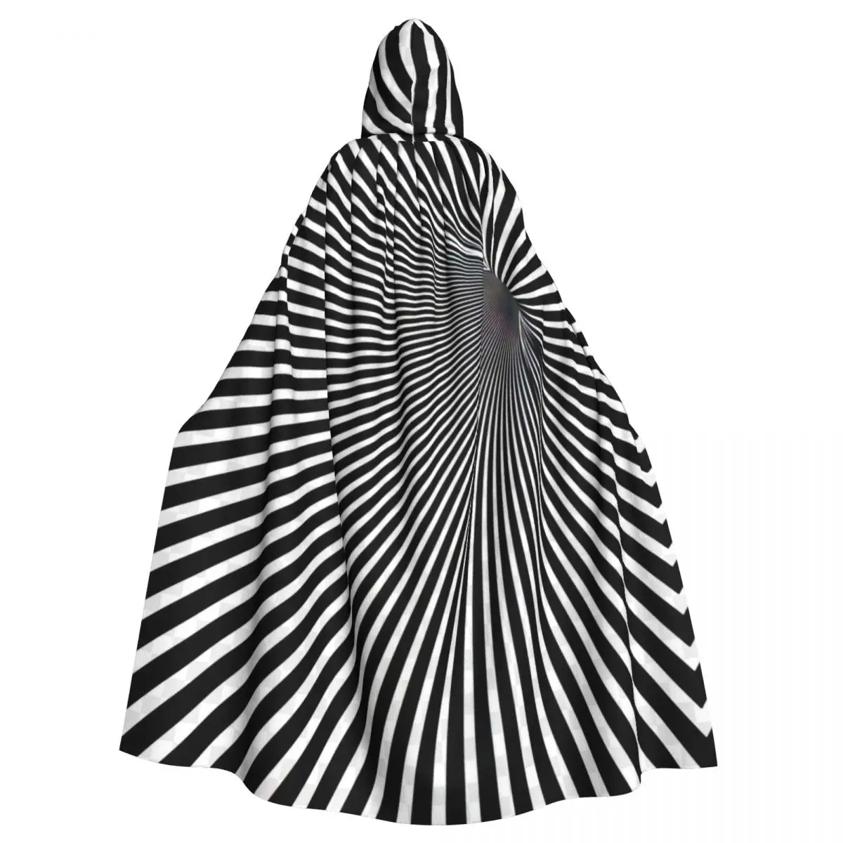 Geometric,And Illusion 3D Monotone Mystery Vortex Hooded Cloak Halloween Party Cosplay Woman Men Adult Long Witchcraft Robe Hood