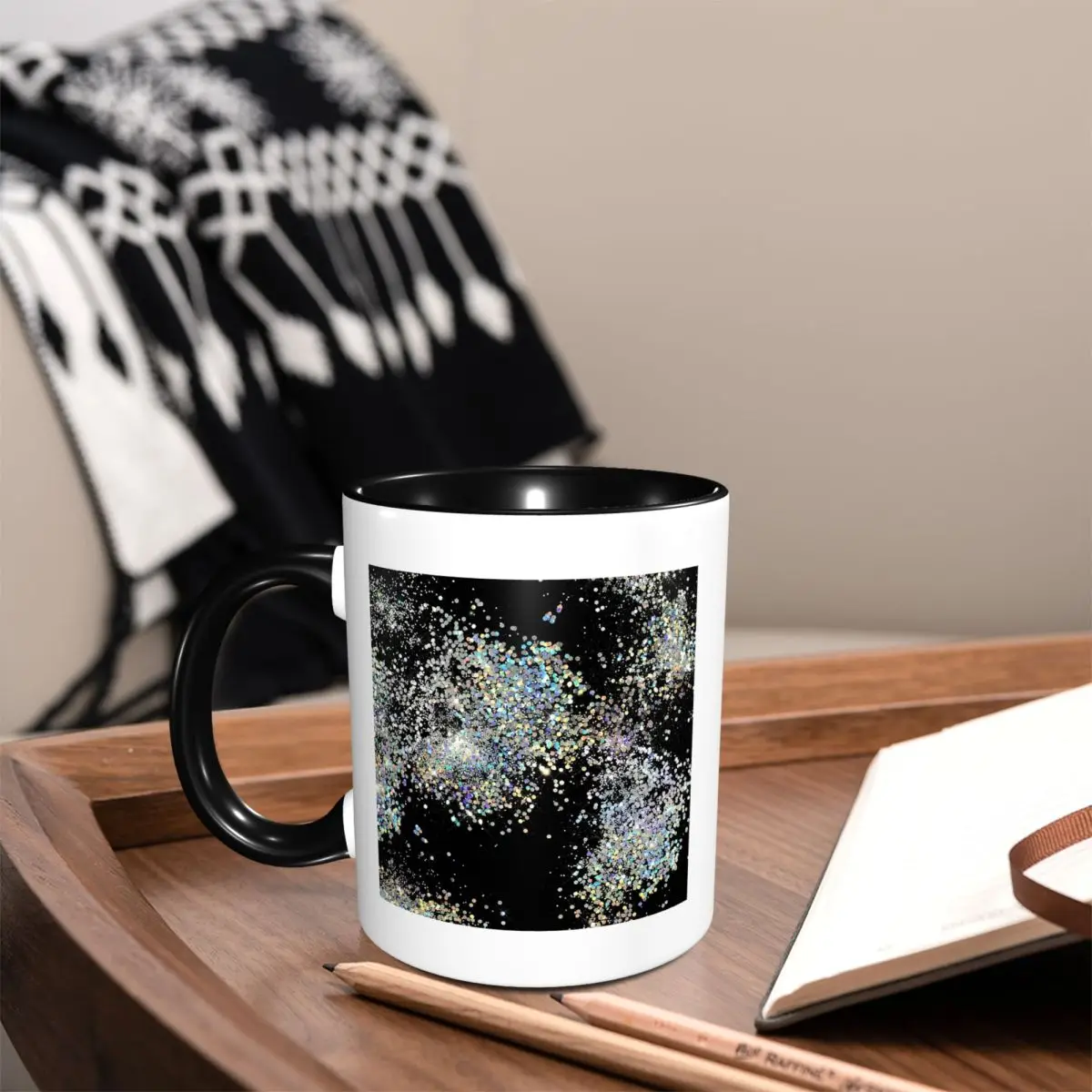 Black And Multicolor Sequins Faux Mug Funny Ceramic Coffee Cups Tea Mugs Milk Cup Drinkware Gifts for Friends