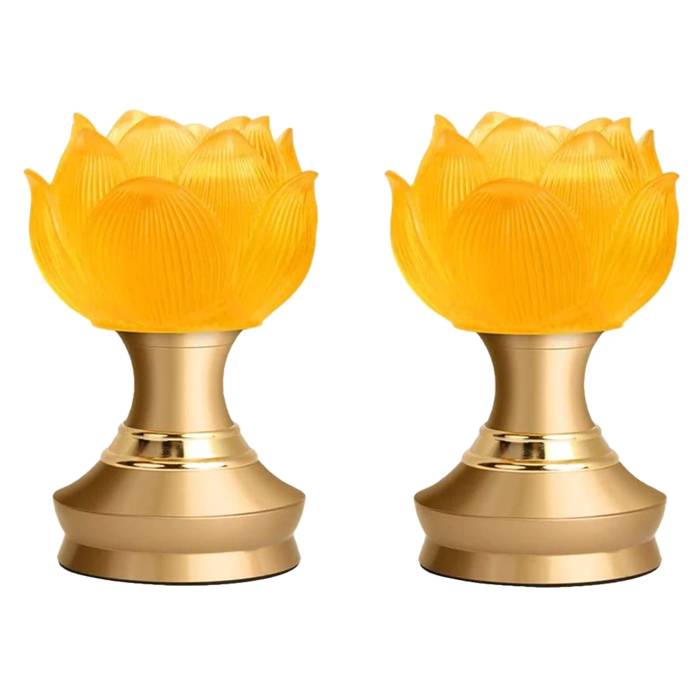 

2pcs Lotus Design Lamp Buddha Hall Home Decoration LED Night LightLotus Shaped Practical Durable Small Size Easy Carry nament