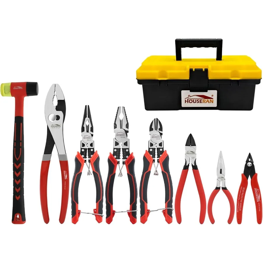 

Набор инструментов из 8 предметов с футляром, включая 10 плоскогубцев скольжения 8,3 длинный нос 8,3 Linesman 7,5 диагональный 6, фреза для заподлицо 5 длинный нос 5 1