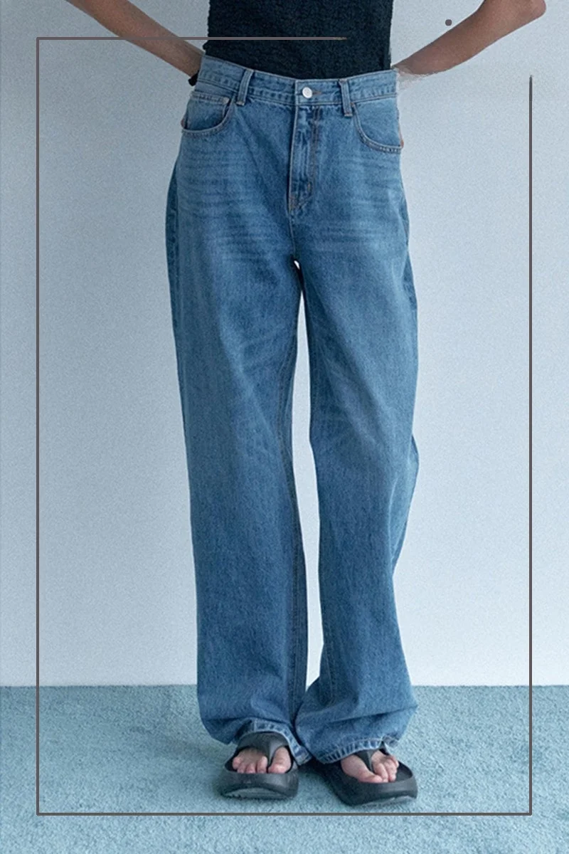 

Low Classic High Waist Straight Leg Jeans Versatile Casual Slimming Denim Trousers for Women Spring Summer Autumn Seasonal Wear