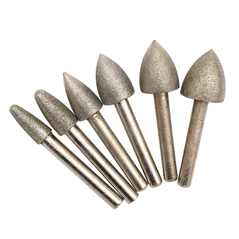 4-25mm Diamond Burr Grinding Bit 3mm/6mm Shank Diamond Grinding Head Bits Burrs Metal Stone Jade Engraving Carving Tools